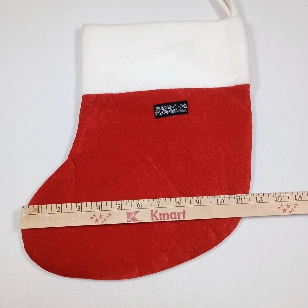 Vtg Plush Puppies Red Paw Print Stocking